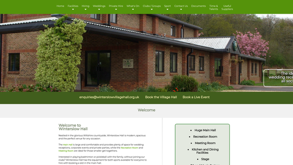 Screenshot of the Winterslow Village Hall website
