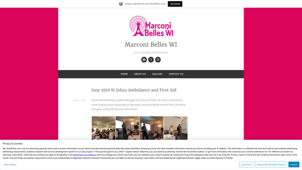 Screenshot of the Marconi Belles WI website