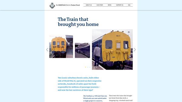 Screenshot of the The Heritage Electric Trains Trust website