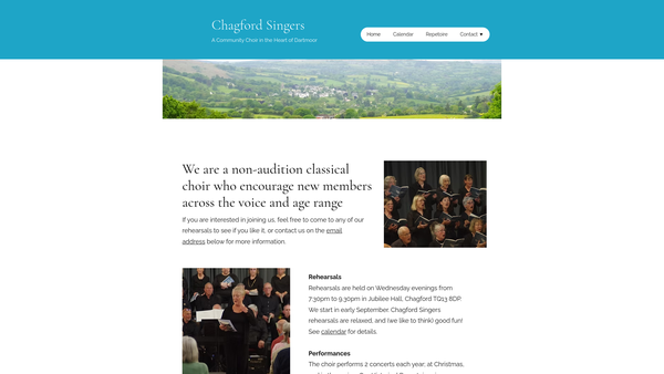 Screenshot of the Chagford Singers website
