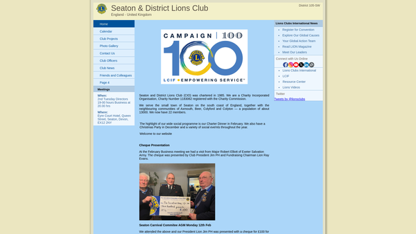 Screenshot of the Seaton & District Lions Club (CIO) website