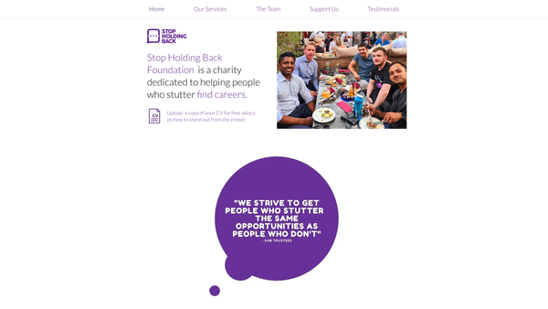 Screenshot of the Stop Holding Back Foundation website