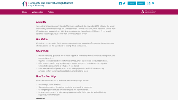 Screenshot of the Harrogate and Knaresborough District of Sanctuary website