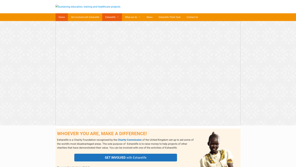 Screenshot of the Esharelife Foundation website