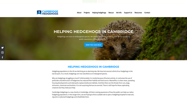 Screenshot of the Cambridge Hedgehogs website