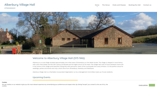 Screenshot of the Alberbury Village Hall website