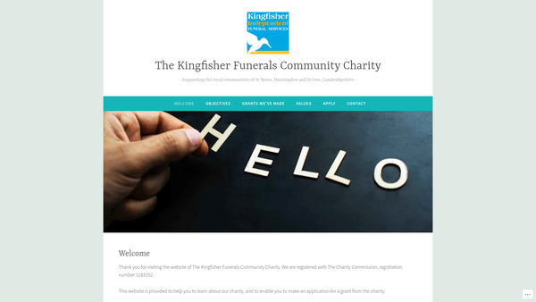 Screenshot of the The Kingfisher Funerals Community Charity website