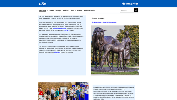 Screenshot of the Newmarket University Of The Third Age website
