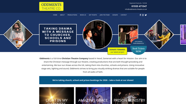 Screenshot of the Oddments Theatre Company website
