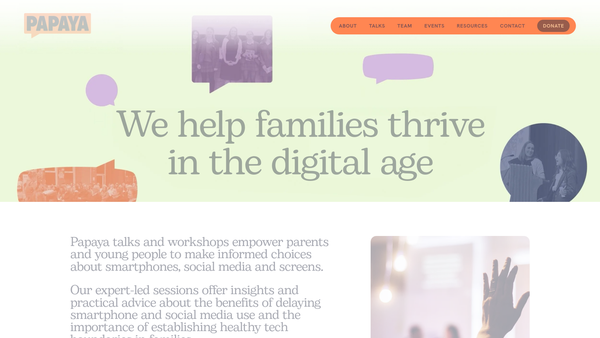 Screenshot of the Papaya (Parents Against Phone Addiction In Young Adolescents) website