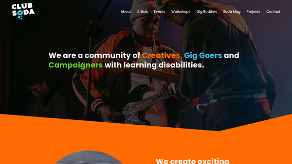 Screenshot of the Club Soda website