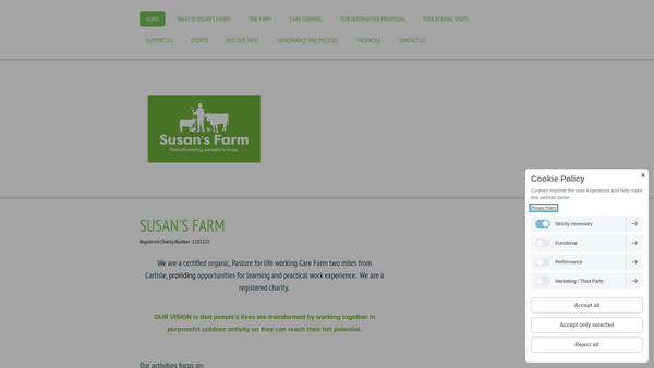 Screenshot of the Susan's Farm CIO website