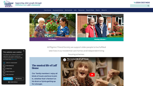 Screenshot of the Pilgrim Homes Trust website