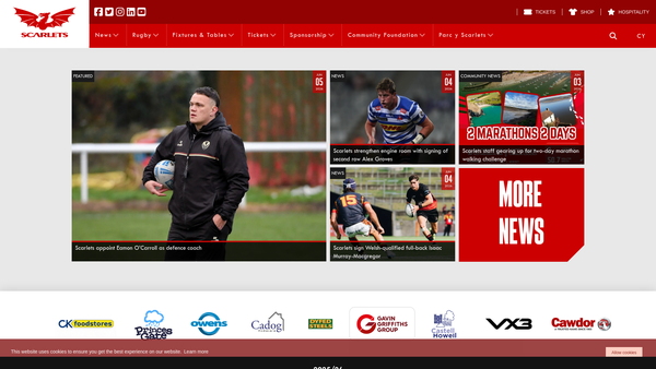 Screenshot of the Scarlets Community Foundation website