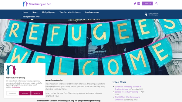 Screenshot of the Sanctuary On Sea (Brighton & Hove City Of Sanctuary) website