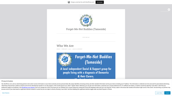 Screenshot of the Forget-Me-Not Buddies (Tameside) website