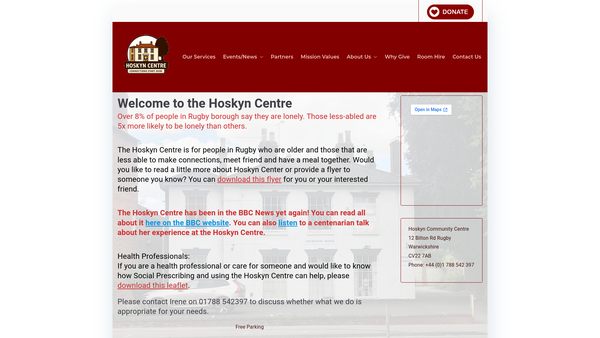 Screenshot of the The Hoskyn Community Centre website
