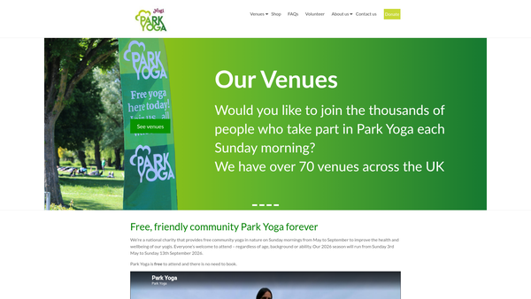 Screenshot of the Park Yoga website