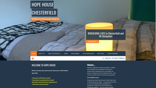 Screenshot of the Hope House (Chesterfield) website