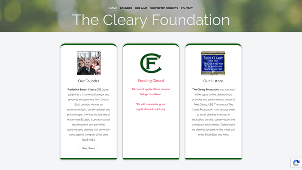 Screenshot of the The Cleary Foundation website