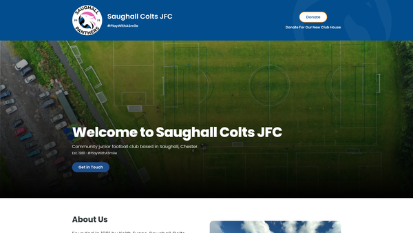 Screenshot of the Saughall Colts Junior Football Club website