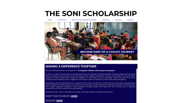 Screenshot of the The Soni Scholarship website