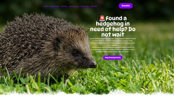 Screenshot of the Warwickshire Hedgehog Rescue website