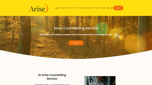 Screenshot of the Arise Counselling Service, Training And Related Services website