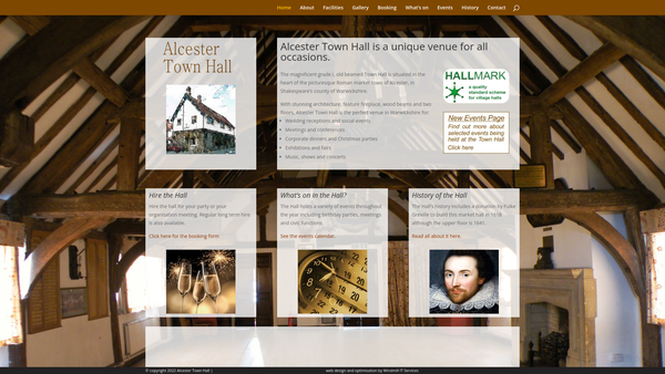 Screenshot of the Alcester War Memorial Town Hall CIO website