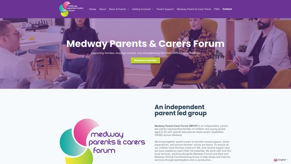 Screenshot of the Medway Parents And Carers Forum website