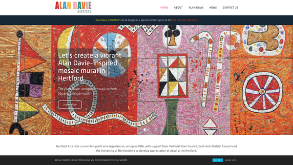 Screenshot of the Hertford Arts Hub website