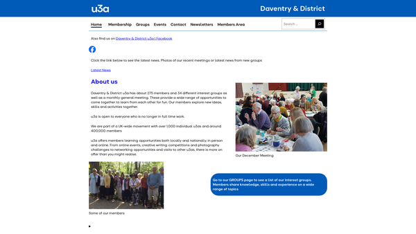 Screenshot of the Daventry And District U3A website