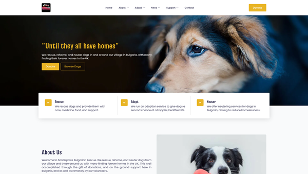 Screenshot of the Santerpaws Bulgarian Rescue website