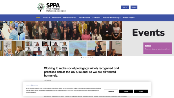 Screenshot of the Social Pedagogy Professional Association website
