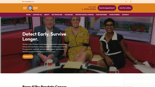 Screenshot of the Barry Kilby Prostate Cancer Appeal website