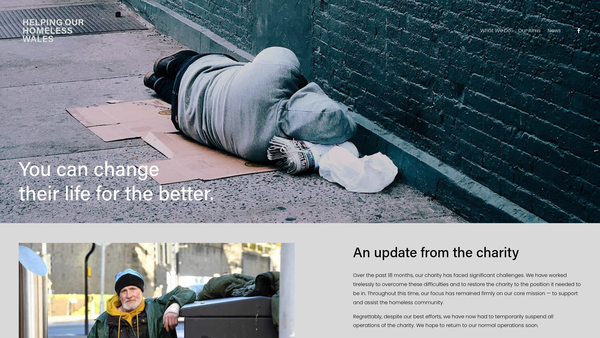 Screenshot of the Helping Our Homeless Wales website