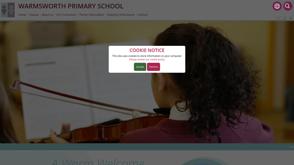 Screenshot of the Warmsworth Primary School Fund website