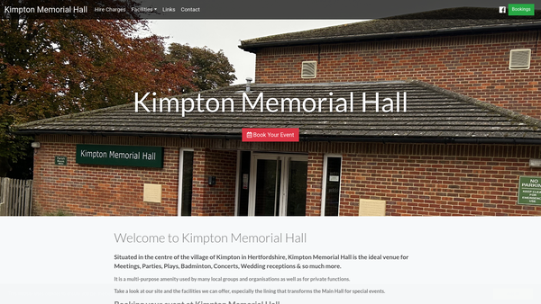 Screenshot of the Kimpton Memorial Hall CIO website