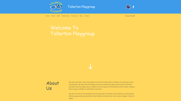 Screenshot of the Tollerton Playgroup website
