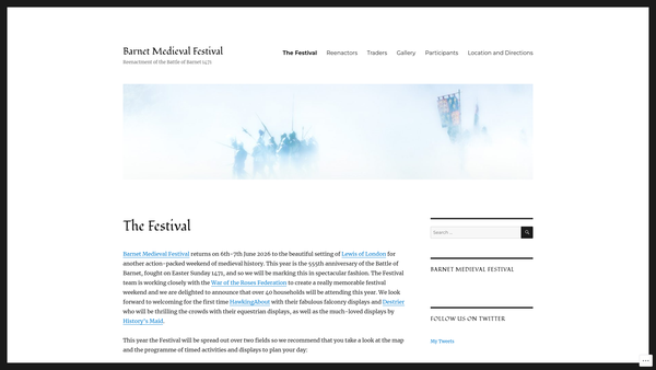 Screenshot of the Barnet Medieval Festival Committee website