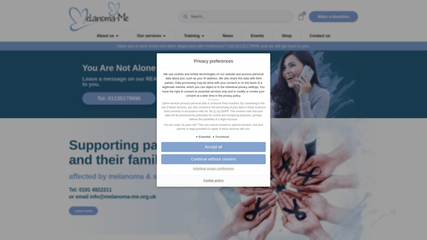 Screenshot of the Melanoma-Me Foundation website