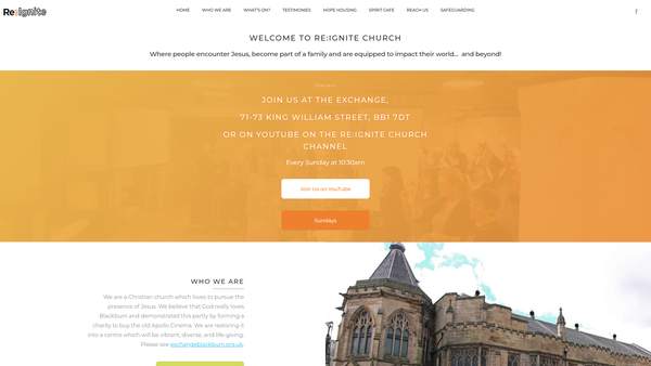 Screenshot of the ReIgnite Church website
