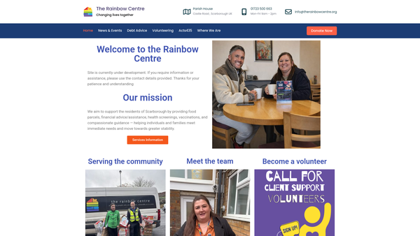 Screenshot of the The Rainbow Centre (Scarborough) CIO website