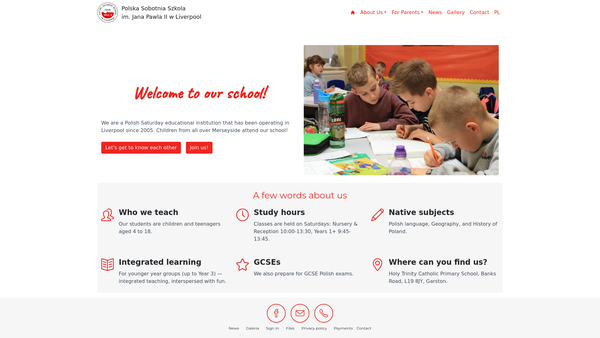 Screenshot of the John Paul Ii Polish Saturday School In Liverpool website