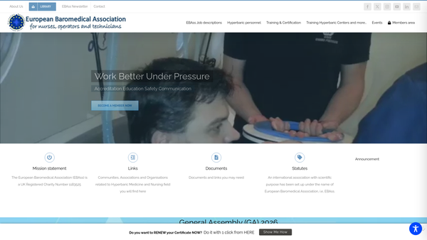Screenshot of the The European Baromedical Association website