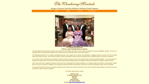 Screenshot of the The Wandering Minstrels website