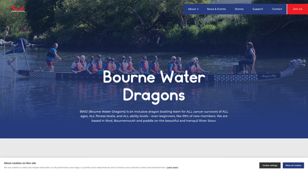 Screenshot of the Bourne Water Dragons website