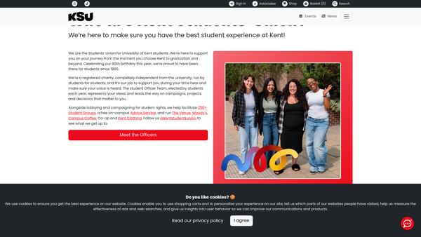Screenshot of the Kent Union website
