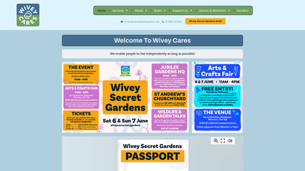 Screenshot of the Wivey Cares website