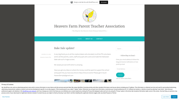 Screenshot of the Heavers Farm Primary School Parent Teacher Association website